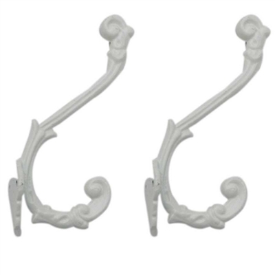 Set of Two White Iron Wall Hooks