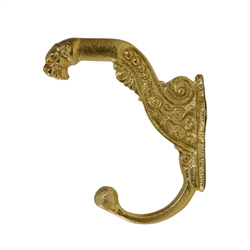 Ornate Tiger Wall Hook in Shiny Gold Finish