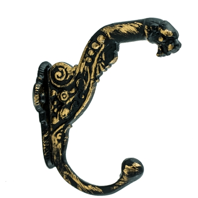 Ornate Tiger Wall Hook in Gold Black Finish