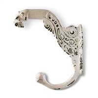 Ornate Tiger Wall Hook in Distressed White Finish