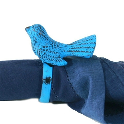 Bird Napkin Ring in Blue Distressed Finish (Set of 4)