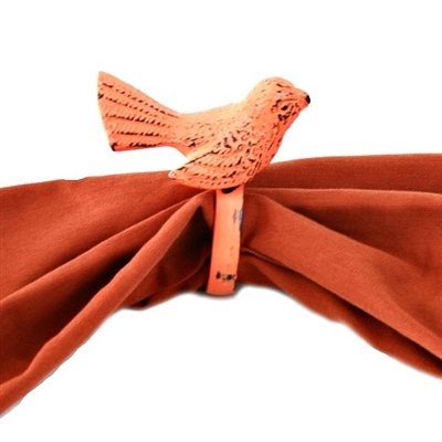 Bird Napkin Ring in Orange Distressed Finish (Set of 4)