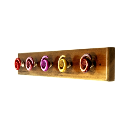 Wooden Hook Rack (With Colorful Spiral Resin Knobs)