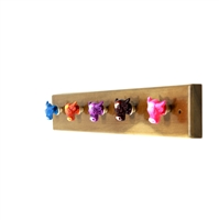 Wooden Hook Rack (Colorful Animal Resin Knobs)