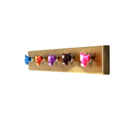 Wooden Hook Rack (Colorful Animal Resin Knobs)