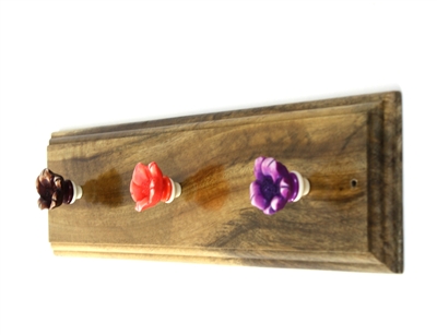 Wooden Hook Rack (Three Floral Hooks)