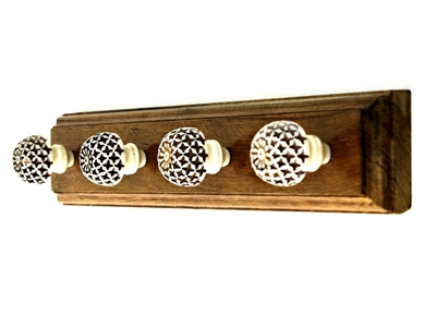 Wooden Hook Rack (Four Hand Carved Resin Knobs)
