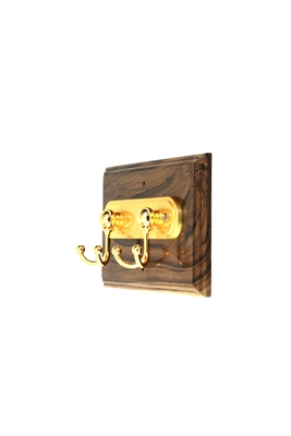 Wooden Hook Rack (Two Double Golden Hooks)