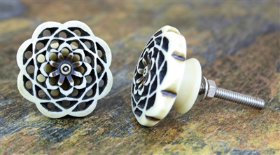 Floral Hand Carved Resin Knob - Set of 4