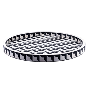 Round Checkered Pattern Resin Inlay Tray