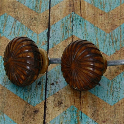 Bone Cabinet Knob with Brown Finish - Wheel