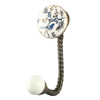 Blue Bird Golden Berry Ceramic Hook in Antique Fitting