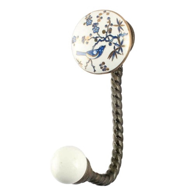 Blue Bird Golden Berry Ceramic Hook in Antique Fitting