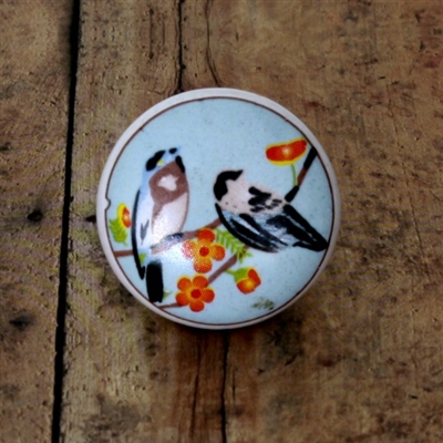 Flat Ceramic Knob with Bird Design