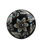 Embossed Flat Ceramic Knob with a White Floral Pattern