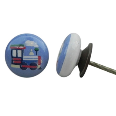 Flat Ceramic Knob with a Train Design