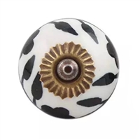 Ceramic Knob with a Black Floral Design