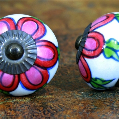 Ceramic Knob with a Pink Floral Design