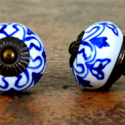 Ceramic Knob with Blue Motif