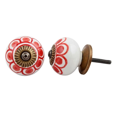 Ceramic Knob with Pink Motif