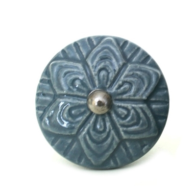 Ceramic Knob with Grey Etched Pattern