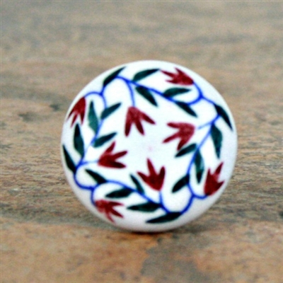 Flat Ceramic Knob with Delicate Floral Pattern