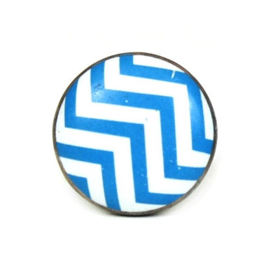 Flat Ceramic Knob with Blue Chevron Pattern