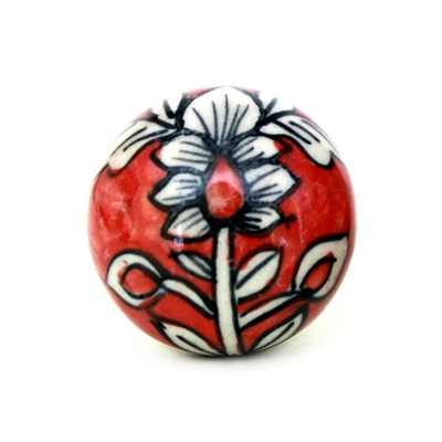 Ceramic Knob with Big White Flower