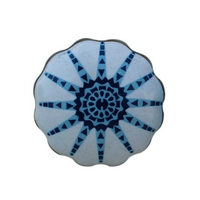 Ceramic Knob with Blue Flower Pattern