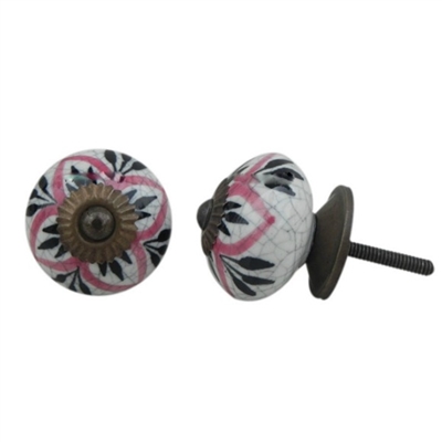 Pink and Black Crackle Ceramic Knob