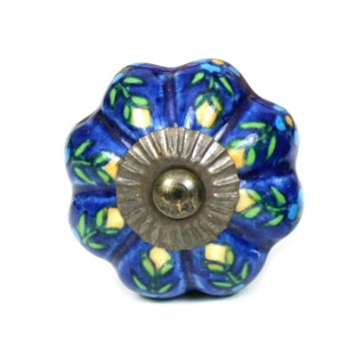 Blue Melon Ceramic Knob with Flowers