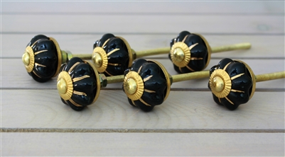 Black & Gold Melon Ceramic Knob - Small (Set of 6)
