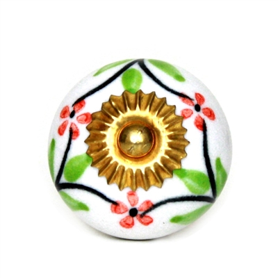 Ceramic Knob with Orange Flowers