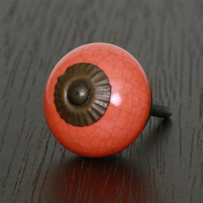 Orange Crackle Ceramic Knob