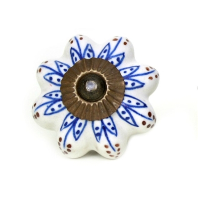 White Melon Ceramic Knob with Blue Flowers