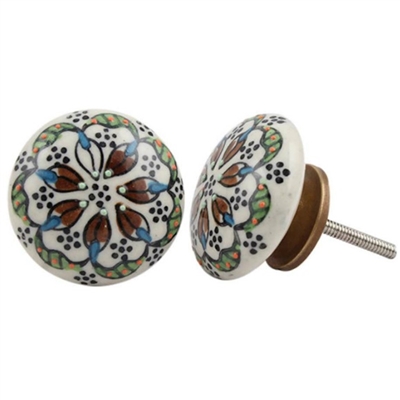 Flat Ceramic Knob with Floral Pattern