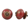 Dark Red Ceramic Knob with Golden Flowers