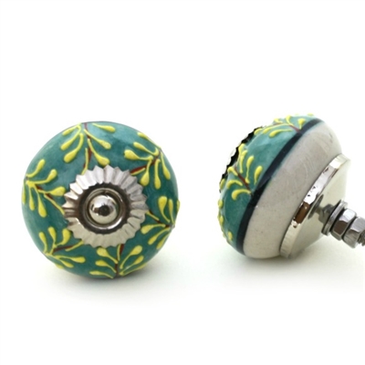 Embossed Ceramic Knob with Yellow Ferns