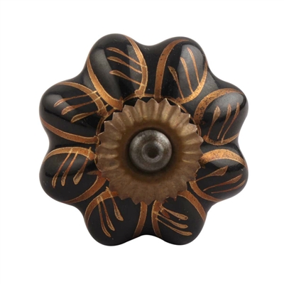 Melon Ceramic Knob in Black and Antique Copper