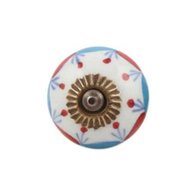 Ceramic Drawer Knob in Blue Red Pattern