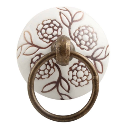 Brown Marigold Etched Flat Ceramic Drawer Knob