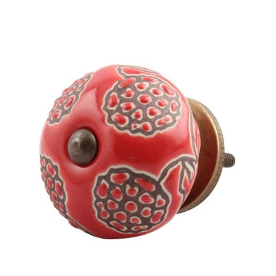 Red Marigold Etched Ceramic Cabinet Knob