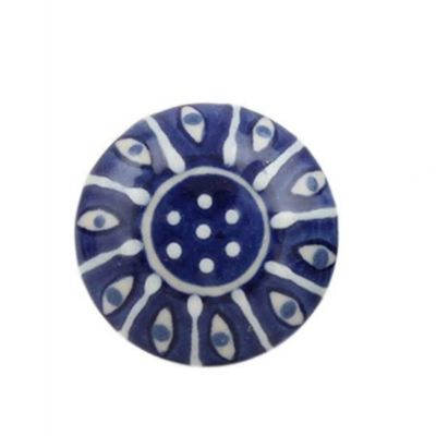 Flat Blue and White Embossed Ceramic Cabinet Knob