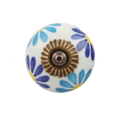 Blue Flower Ceramic Drawer Knob