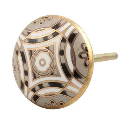 Golden Ceramic Floral Cabinet Knob