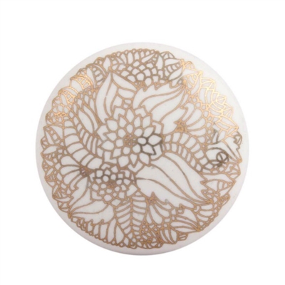 Golden Flower Flat Ceramic Drawer Knob