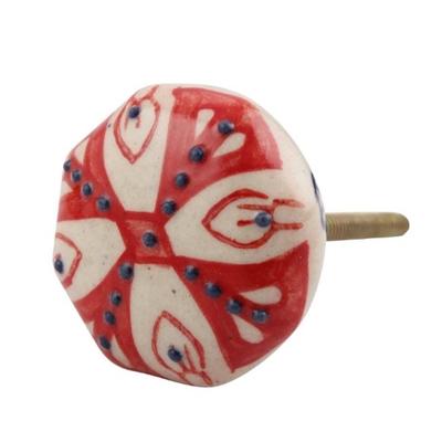 Red Octagon Ceramic Drawer Knob