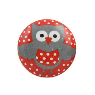 Ceramic drawer knob with a cute owl print. Ideal way to add color and charm to a kids room.