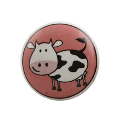 Ceramic drawer knob with a cute cow print. Ideal way to add color and charm to a kids room.