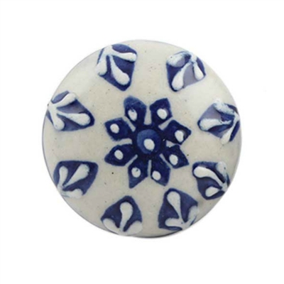 Flat Blue and White Ceramic Cabinet Knob